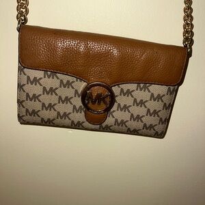 Michael Kors Tan and Brown Logo Crossbody Bag